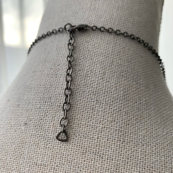 Round Gunmetal Vintage Art Nouveau Rhinestone Necklace Distressed Adjustable 20s - Picture 6 of 9